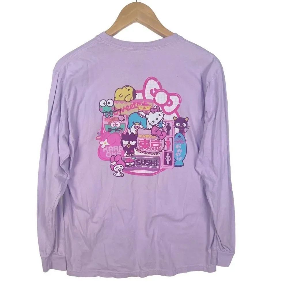 Sanrio x Girl Skateboard Kawaii Long Sleeve Tee Graphic T Shirt Purple Pink sz M